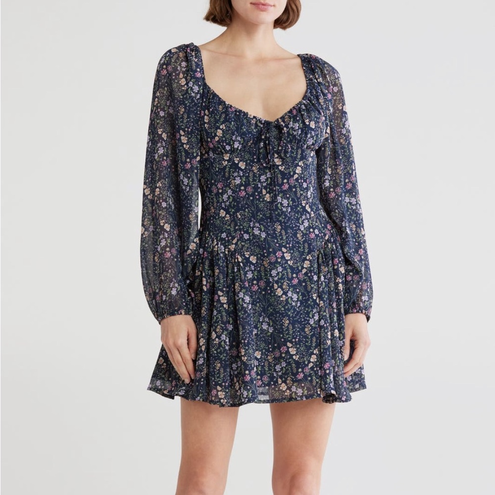 Lush Floral Long Sleeve mini Dress L